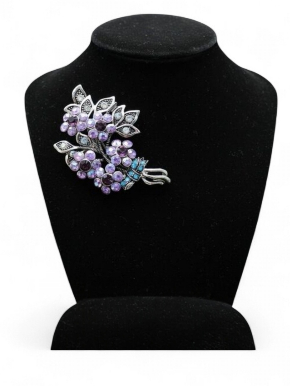 2005 Avon Purple Floral Rhinestone Brooch Pin with Box